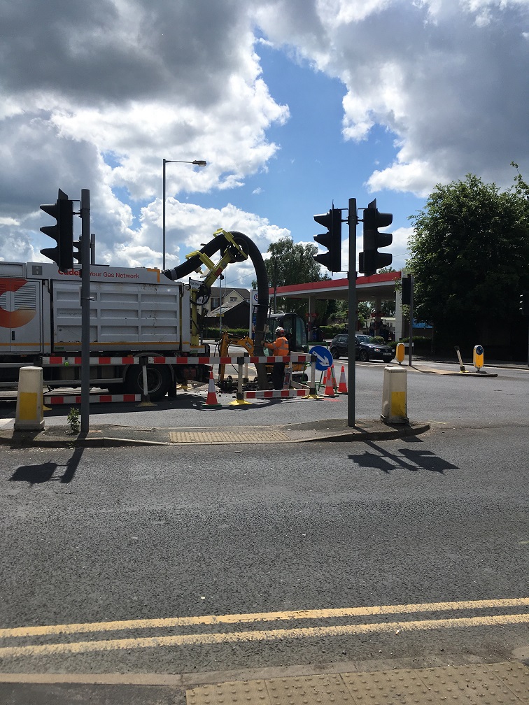 Engineers move to fix gas leak Stockport Road A560 Banner