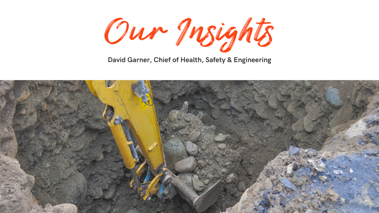 Excavator digging in a trench during utility infrastructure work, featured beneath an engineering insights article header