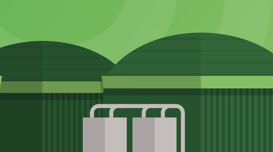 Abstract illustration featuring shades of green with large partial circles and rectangular shapes. The tone is modern and geometric.