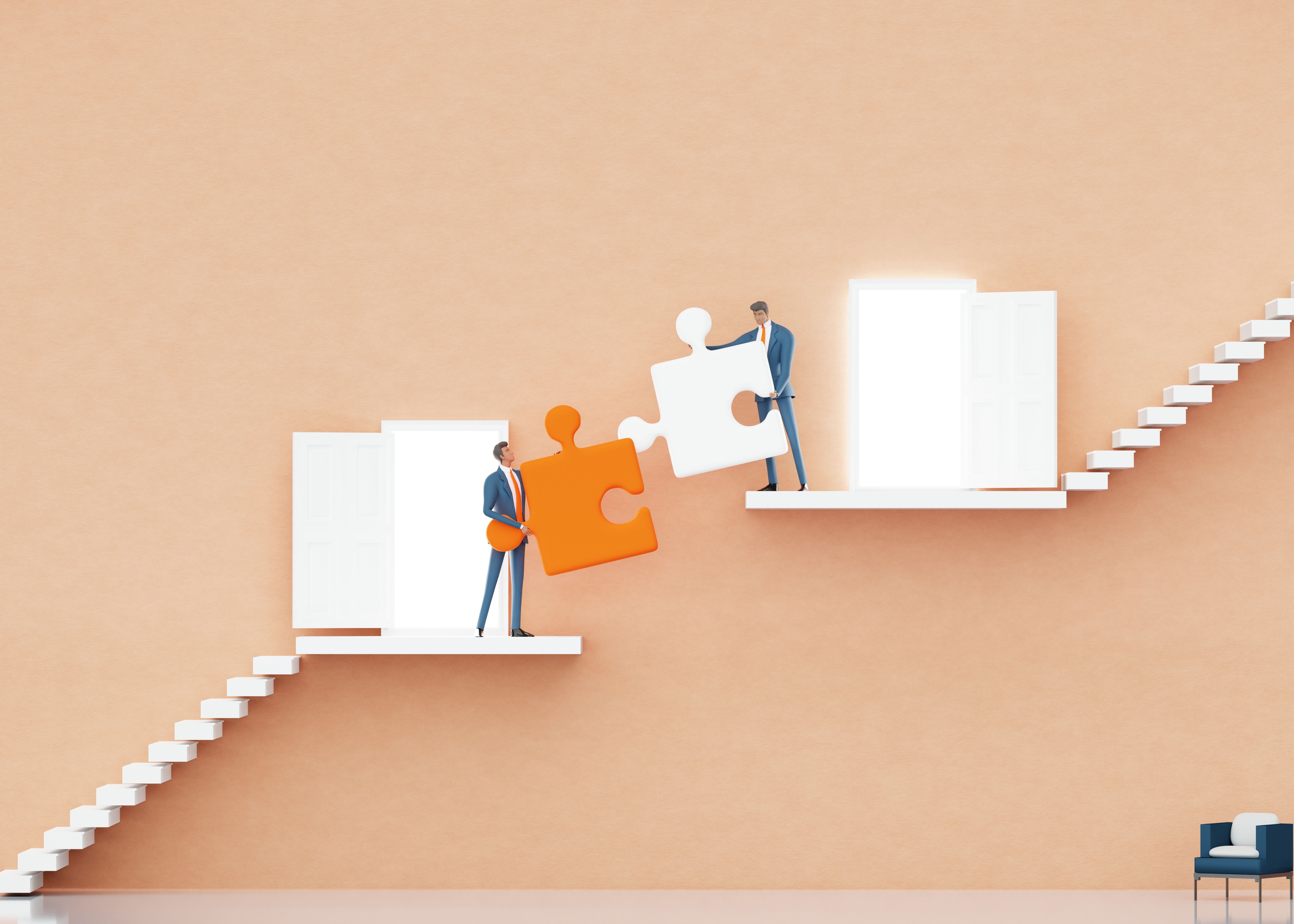 Business people are working together with puzzles, sorting problems. Advisory concept 3d Rendering