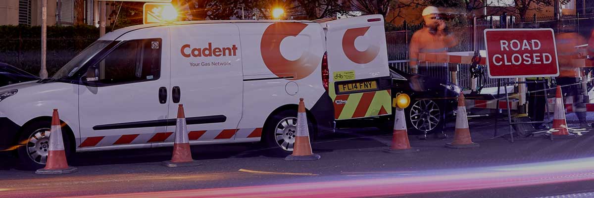 A Cadent van surrounded by cones and a sign saying Road Closed following an incident in the Peak District