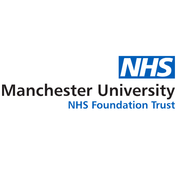 Black-and-blue Manchester University NHS Foundation Trust logo, featuring the NHS emblem above the organization’s name in bold lettering.
