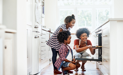 Family mother and two children in all smiles