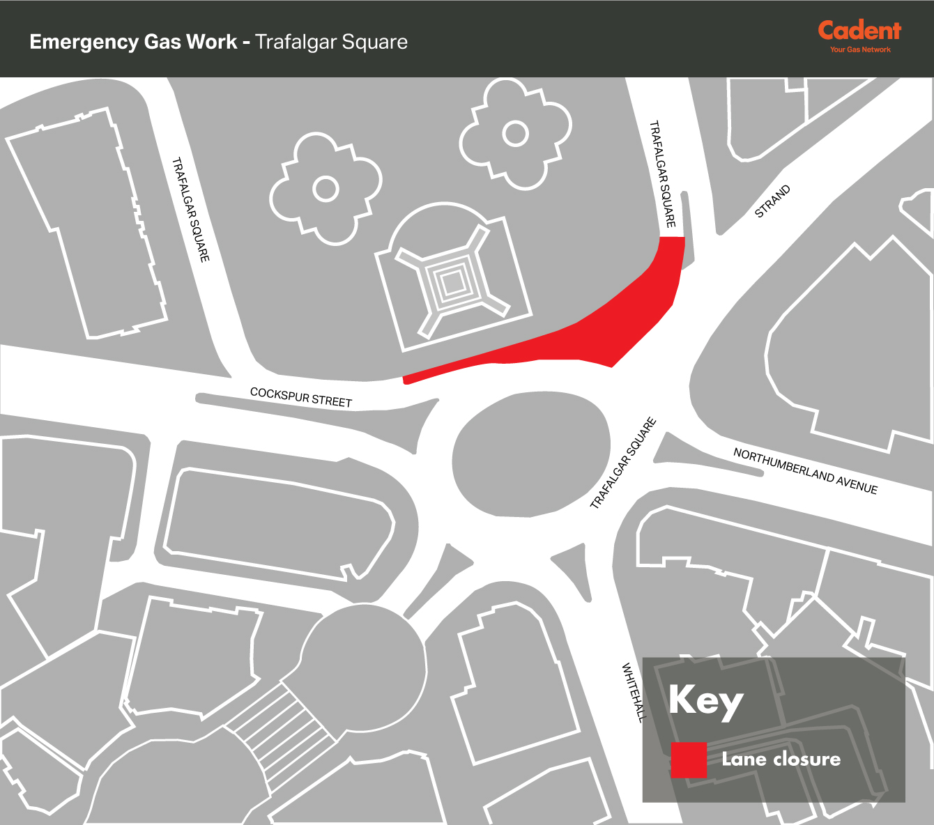 Emergency Gas Work Trafalgar Square map